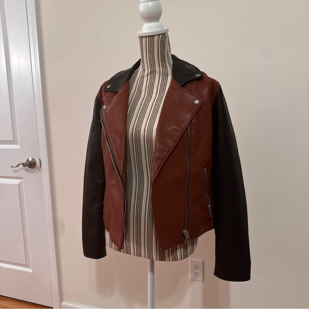 Blank NYC Two-Tone Tan Black Leather Jacket